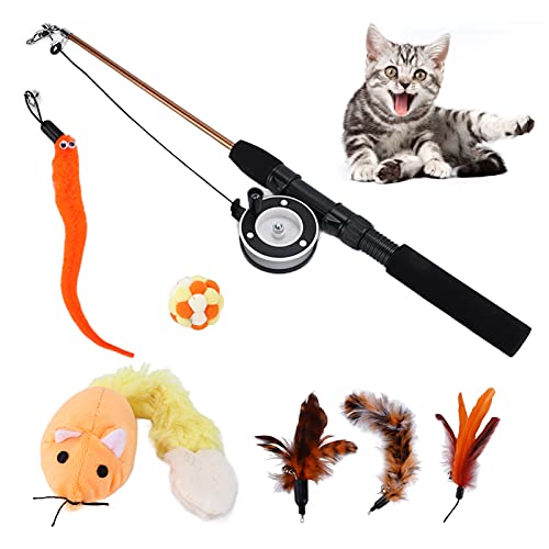 Zerodis Katzenfederspielzeug, Katzenstab-Spielzeug, 34 cm, einziehbare Angelrute für Indoor-Spielübungen für Katzen, Kätzchen von Zerodis