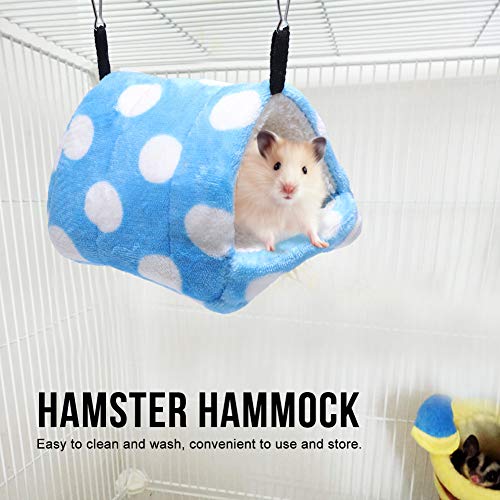 Zerodis Kleine Haustier-Hängematte, niedliches blaues und weißes Punkt-Hamsterkäfig-Haus Winter-hängendes Bett Weiches warmes Nest mit Haken für Eichhörnchen-Zuckersege(Blauer und weißer Punkt L.) von Zerodis