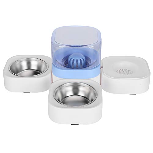 Multifunktions-Feeder, Haustier-Automatik-Feeder Katzenhund-Wasserbrunnen mit Multi-Bowl-Design zum Füttern von Haustieren und Wasser(Trinkbrunnen mit Doppelschüssel (blau)) von Zerodis