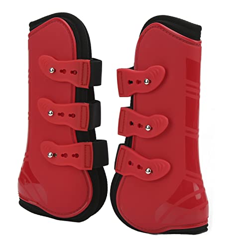 Zerodis Pferde-Vordersehnen-Stiefel, 1 Paar Rotes PU-Neopren-Pferdebein-Schutzstiefel Verstellbare Pferde-Schienen-Stiefel Beinschutz und Unterstützung für das Training Rennreiten Springen von Zerodis