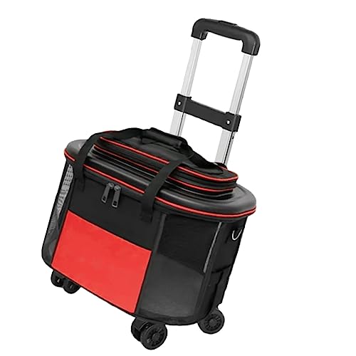 Zerodis Robuster Hundekatzenträger mit Rädern, Tragbarer Haustiertrolley -Koffer für das Ausgehen von Reisen, Atmungsaktives Haustierkoffer (Rot) von Zerodis