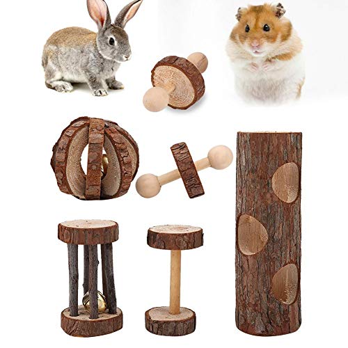 Zerodis Set mit 5 Kauspielzeugen für Hamster Holzspielzeug für Kleintiere Aktivitätsspiel Kaninchen-Zahnpflege-Spielzeug von Zerodis