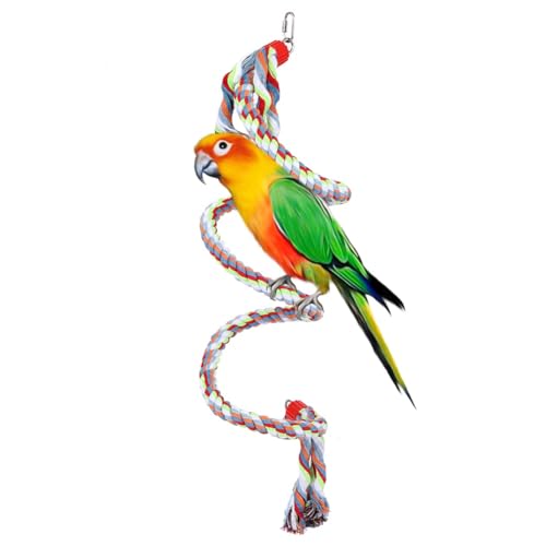 Vogel-Spiralseil-Sitzstange, 1,6 Meter, Papageienschaukel, Kletter- und Stehspielzeug, Vogelspielzeug aus Baumwoll-Bungee-Seil mit Klingel für große, mittelgroße und kleine Papageien Vogel-Spiralseil-Sitzstange, 1,6 Meter, Papageienschaukel, Kletter- und Stehspielzeug, Vogelspielzeug aus Baumwoll-Bungee-Seil mit Klingel für große, mittelgroße und kleine Papageien von Zerodis