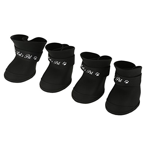 wasserdichte Hundestiefel, 4 Stück, tragbar, hochwertiges Silikon, niedlich, rutschfest, Regenschutz, mit verstellbaren Riemen (L schwarz) von Zerodis