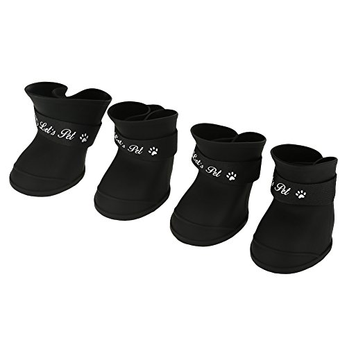 Zerodis wasserdichte Stiefel für Hunde, 4-teilige tragbare Premium-Silikon-Rutschschutz-Schutzschuhe für Haustiere mit verstellbaren Trägern(L schwarz) von Zerodis