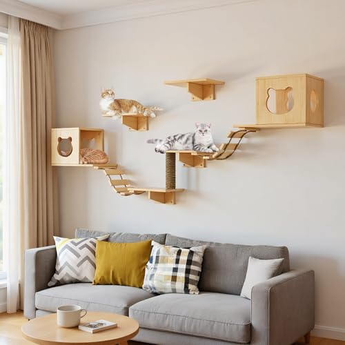 Kletterwand für Katzen-9-teilig Katzen Kletterwand Set,Große Hängebrücke,2 Katzenhäusern,Ruhe und Spielwandregal,Katzenmöbel für kleine und mittlere Katzen Kletterwand für Katzen-9-teilig Katzen Kletterwand Set,Große Hängebrücke,2 Katzenhäusern,Ruhe und Spielwandregal,Katzenmöbel für kleine und mittlere Katzen von Zertylre