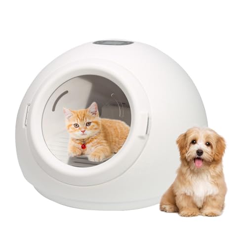 Zertylre Pet Dryer,Automatic Pet Drying Box,Uv Sterilisierbar Ultra Silent 55l Pet Drying Box mit Einstellbarer Temperatur und Zeitsteuerung und 360 Grad Warme Luft für Katzen Und Kleine Hunde (Weiß) von Zertylre