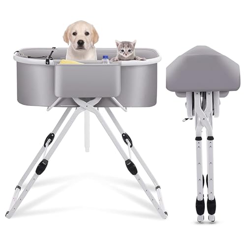 Zertylre tragbare Hundewanne, 3-in-1-Hochbett-Haustierwanne, Faltbare Hundebadestation, geeignet für kleine und mittelgroße Hunde, Katzen, zum Baden, Duschen und Pflegen, 5 höhenverstellbare Stufen Zertylre tragbare Hundewanne, 3-in-1-Hochbett-Haustierwanne, Faltbare Hundebadestation, geeignet für kleine und mittelgroße Hunde, Katzen, zum Baden, Duschen und Pflegen, 5 höhenverstellbare Stufen von Zertylre