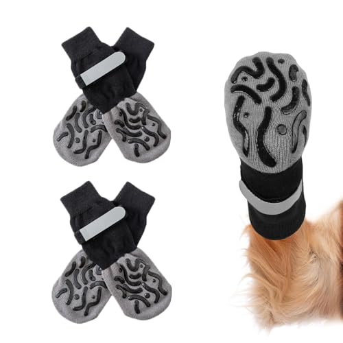 2 Paar Hundesocken Anti Rutsch, Hundeschuhe Pfotenschutz Outdoor, Verstellbaren Riemen Pfotenschutz Hund, Antirutschsocken Hund für Hunde Pfotenschutz im Innenbereich(Schwarz) von ZesNxj