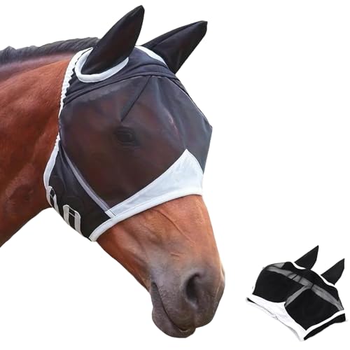 Fliegenmaske Pferd Warmblut Mit Ohrenschutz – Atmungsaktive Fliegenmaske Pferd Cob Für Sommer, Uv-Schutz Pferde Fliegenmaske, Größe L Fliegenmaske Pferd Warmblut Mit Ohrenschutz – Atmungsaktive Fliegenmaske Pferd Cob Für Sommer, Uv-Schutz Pferde Fliegenmaske, Größe L von ZesNxj
