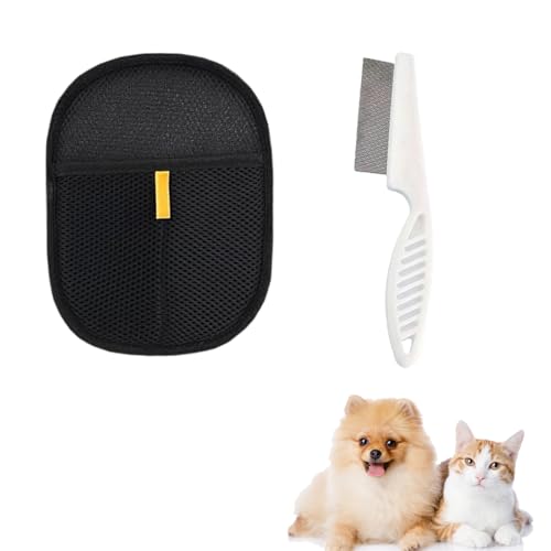 ZesNxj 1 Stück Pet Hair Remover Glove + 1 Stück Flohkamm für Katzen, Wiederverwendbare Tierhaarentferner Handschuh, Haarentfernungshandschuh für Haustiere, Möbel, Kleidung und Teppiche ZesNxj 1 Stück Pet Hair Remover Glove + 1 Stück Flohkamm für Katzen, Wiederverwendbare Tierhaarentferner Handschuh, Haarentfernungshandschuh für Haustiere, Möbel, Kleidung und Teppiche von ZesNxj