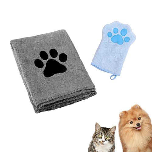 ZesNxj 2 Stück Hunde Handtuch, Hundehandtuch, Waschhandschuh Hund Langlebig und Schnell Trocknend, Hundezubehör Mikrofaser Handtücher für Hunde und Katzen(Grau, Himmelblau) von ZesNxj