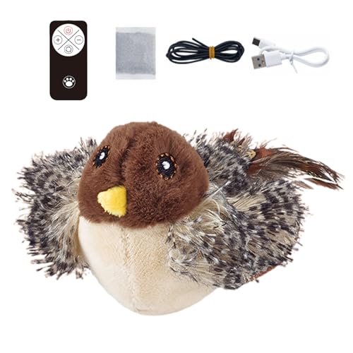 Chirping Catnip Bird Toy - Interaktiver Klappenflügel -Haustiergerät, elektronische Aufladungsbewegungsvogel | Weiche Plüschfiguren mit Soundeffekten, Fernbedienung für Katzen Kätzchen Jagd und Bewegu Chirping Catnip Bird Toy - Interaktiver Klappenflügel -Haustiergerät, elektronische Aufladungsbewegungsvogel | Weiche Plüschfiguren mit Soundeffekten, Fernbedienung für Katzen Kätzchen Jagd und Bewegu von Zestivra