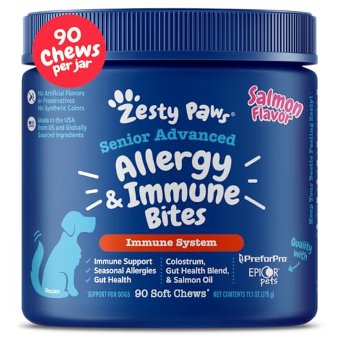 Zesty Paws, Fortgeschrittene Aller-Immun-Biss für Hunde, Immunsystem, Senioren, Lachsgeschmack, 90 weiche Kauknochen von Zesty Paws