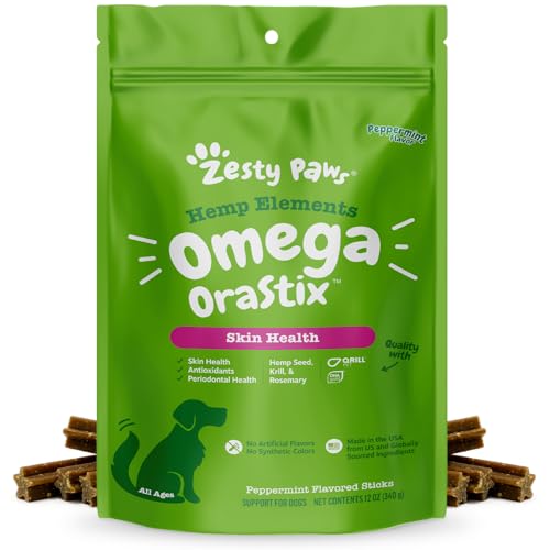 Zesty Paws, Hanf Elements Omega NutraStix für Hunde, alle Altersgruppen, Pfefferminze, 1 x 340 g von Zesty Paws