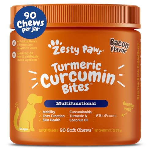 Zesty Paws, Kurkuma Curcumin Bites für Hunde, Alltags-Vitalität, jedes Alter, Speckgeschmack, 90 weiche Kaugummis Zesty Paws, Kurkuma Curcumin Bites für Hunde, Alltags-Vitalität, jedes Alter, Speckgeschmack, 90 weiche Kaugummis von Zesty Paws