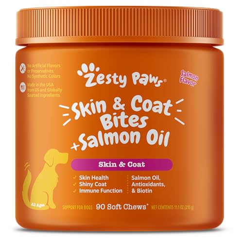 Zesty Paws, Salmon Bites for Dogs, Skin & Coat, All Ages, Salmon Flavour, 90 Soft Chews von Zesty Paws