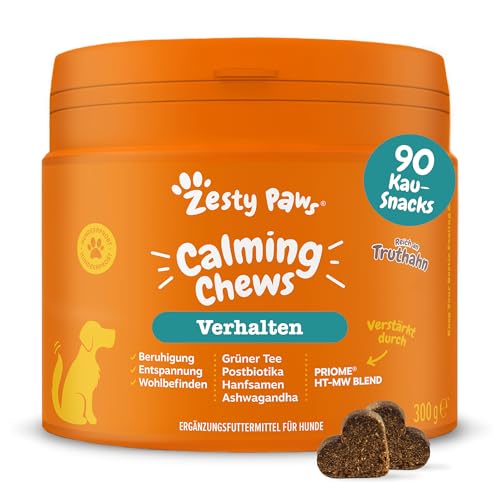 Zesty Paws Beruhigende Chews für Hunde Entspannungs- & Anti-Stress-Mittel für Hunde | Ashwagandha, Grüner Tee und L-Tryptophan | Für alle Rassen mit Putengeschmack |90 STK von Zesty Paws