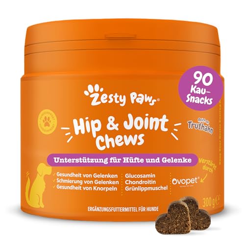 Zesty Paws Kausnacks für Hüft- und Gelenkbeweglichkeit | Gelenktabletten Hund | Hüft- und Gelenkkauartikel | Hunde Kauartikelmit Glucosamin, Chondroitin und Ovopet + Vitamin C und E | Truthahn | 90 st von Zesty Paws
