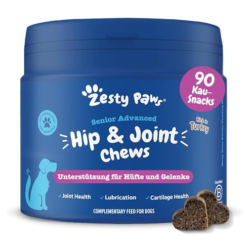 Zesty Paws Senior Advanced Hüft- und Gelenkkauartikel, für ältere Hunde, unterstützt steife Gelenke, unterstützt die Gelenkstruktur und erhält die Mobilität bei älteren Hunden, Glucosamin für Hunde von Zesty Paws
