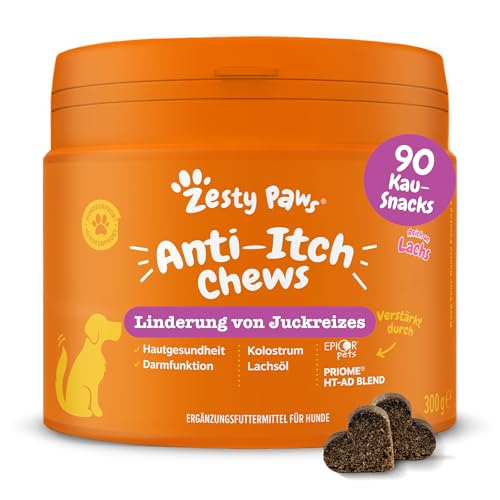Zesty Paws Juckreizlinderung für Hunde | Empfindliche Haut | Hypoallergene Allergielinderung | Anti-Juckreiz & Allergielinderung | Für Hunde, die kratzen, jucken & lecken | Omega-3-Fettsäuren | 90 Stk von Zesty Paws