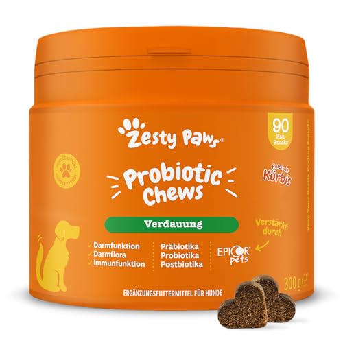 Zesty Paws Probiotic Chews für Hunde | Verdauungssnacks für Hunde | Weicher Hunde Leckerlis für den Darmflora Aufbau Hund für Gutes Allgemeinbefinden des Hundes - Kürbisgeschmack | 90 STK von Zesty Paws