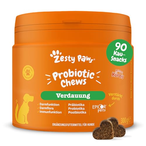 Zesty Paws Probiotic Chews für Hunde | Verdauungssnacks für Hunde | Weicher Hunde Leckerlis für den Darmflora Aufbau Hund für Gutes Allgemeinbefinden des Hundes - Kürbisgeschmack | 90 STK von Zesty Paws