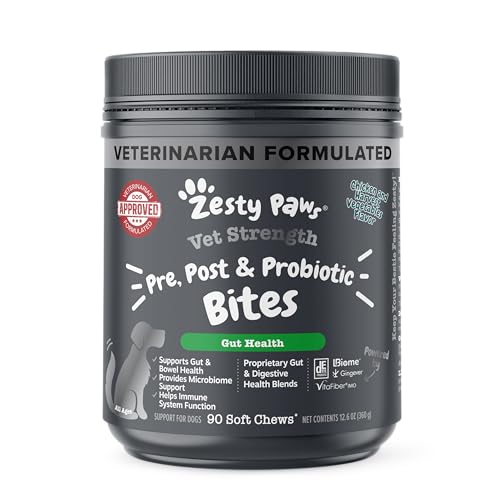 Zesty Paws Probiotics for Dogs - Digestive Enzymes for Gut Flora, Digestive Health, Diarrhea & Bowel Support - Clinically Studied DE111 - Dog Supplement Soft Chew for Pet Immune System - VS - 90 Count von Zesty Paws