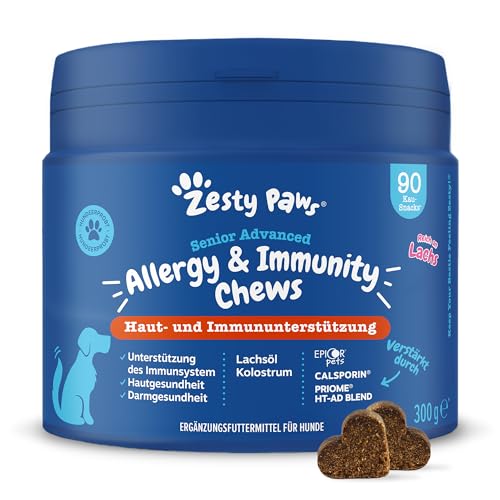 Zesty Paws Senior Allergie & Immunität Chews | Nahrungsergänzungsmittel Hund - Juckreiz Verhindern | Für eine Gesunde Körperfunktion | Reich an Lachsöl Hunde & Omega 3 Öl für Hunde | 90Stk von Zesty Paws