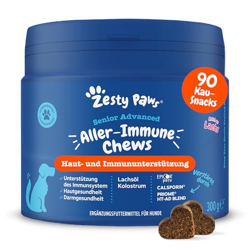 Zesty Paws Senior Allergie & Immunität Chews | Nahrungsergänzungsmittel Hund - Juckreiz Verhindern | Für eine Gesunde Körperfunktion | Reich an Lachsöl Hunde & Omega 3 Öl für Hunde | 90Stk von Zesty Paws