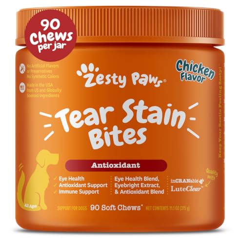 Zesty Paws Tear Stain Support Soft Chews for Dogs - for Eye Moisture + Vision & Immune Support - Functional Supplements with Fish Oil, Lutein, Cranberry & Vitamin C - Chicken Flavor Zesty Paws Tear Stain Support Soft Chews for Dogs - for Eye Moisture + Vision & Immune Support - Functional Supplements with Fish Oil, Lutein, Cranberry & Vitamin C - Chicken Flavor von Zesty Paws