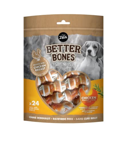 BetterBones – weicher Kausnack für Hunde, ohne Rohhaut, umwickelte Knochen mit Hühnchen, Rosmarin und Thymian, 7,5cm, 24er Pack von Zeus