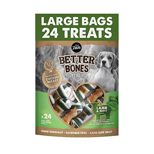 BetterBones – weicher Kausnack für Hunde, ohne Rohhaut, umwickelte Knochen mit Lamm und Minze, 7,5cm, 24er Pack von Zeus