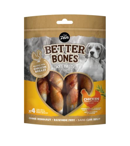 BetterBones – weicher Kausnack für Hunde, ohne Rohhaut, umwickelte Rollen mit Hühnchen, Rosmarin und Thymian, 12,5cm, 4er Pack von Zeus