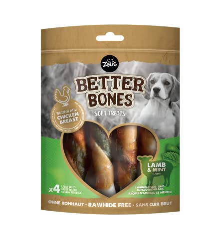 BetterBones – weicher Kausnack für Hunde, ohne Rohhaut, umwickelte Rollen mit Lamm mit Minze, 12,5cm, 4er Pack von Zeus