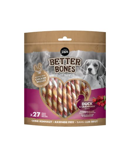 BetterBones – weicher Kausnack für Hunde, ohne Rohhaut, umwickelte Twists mit Ente und Cranberry, 12,5cm, 27er Pack von Zeus