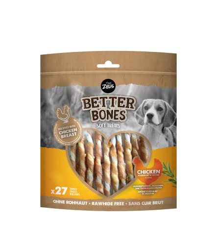 BetterBones – weicher Kausnack für Hunde, ohne Rohhaut, umwickelte Twists mit Hühnchen, Rosmarin und Thymian, 12,5cm, 27er Pack von Zeus