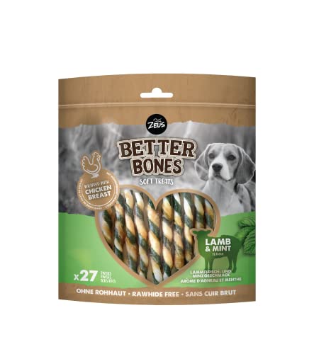 BetterBones – weicher Kausnack für Hunde, ohne Rohhaut, umwickelte Twists mit Lamm und Minze, 12,5cm, 27er Pack von Zeus