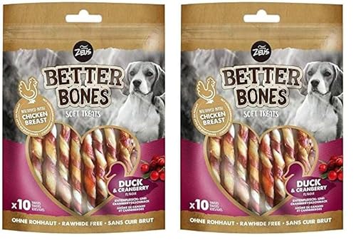 Zeus BetterBones, gedrehte Kaustangen für Hunde, mit Entenfleisch- und Cranberrygeschmack, 10cm, 114 g (2er Pack) von Zeus