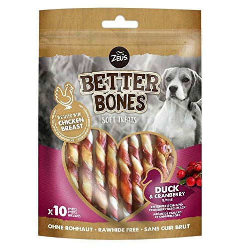 Zeus BetterBones, gedrehte Kaustangen für Hunde, mit Entenfleisch- und Cranberrygeschmack, 10cm, 114 g (1er Pack) von Zeus