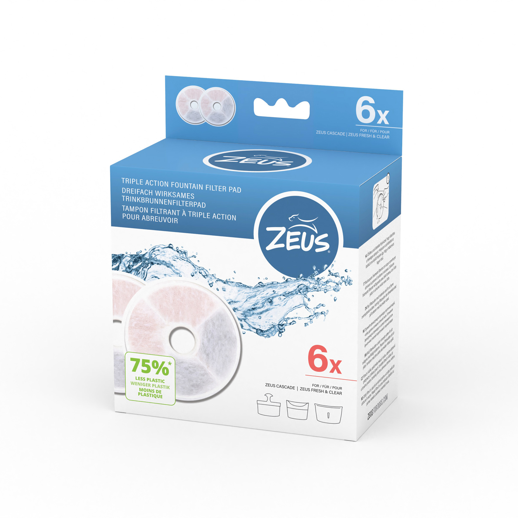 Zeus Oasis Trinkbrunnen, grau - Zubehör: Triple Action Filter rahmenlos (6 Stück) von Zeus