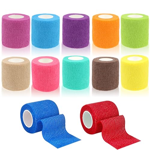 12 Rollen Selbstklebender Verband, 5cm x 5m Selbsthaftende Bandage für Erste Hilfe, Elastische Fixierbinde Cohesive Bandage Haftbandage für Hund/Katze/Füße/Fingerpflaster/Knöchelverstauchungen 12 Rollen Selbstklebender Verband, 5cm x 5m Selbsthaftende Bandage für Erste Hilfe, Elastische Fixierbinde Cohesive Bandage Haftbandage für Hund/Katze/Füße/Fingerpflaster/Knöchelverstauchungen von Zeuwets