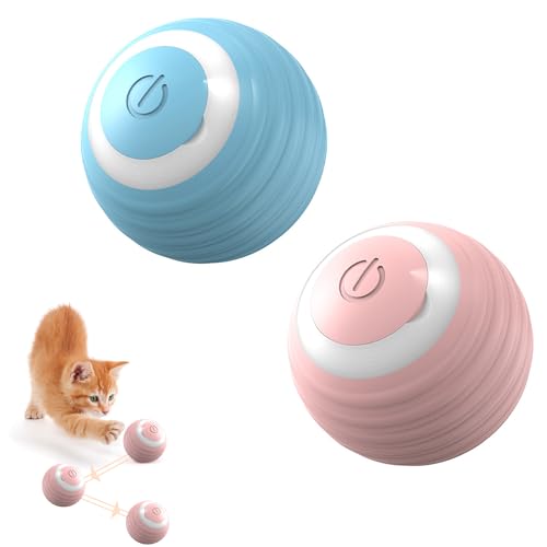 Zevmi 2 Stück Katzenspielzeug Ball Elektrisch: Intelligentes Katzenspielzeug Elektrisch Ball mit LED Licht Interaktives Katzenspielzeug Selbstdrehender USB Wiederaufladbarer Katzenball von Zevmi