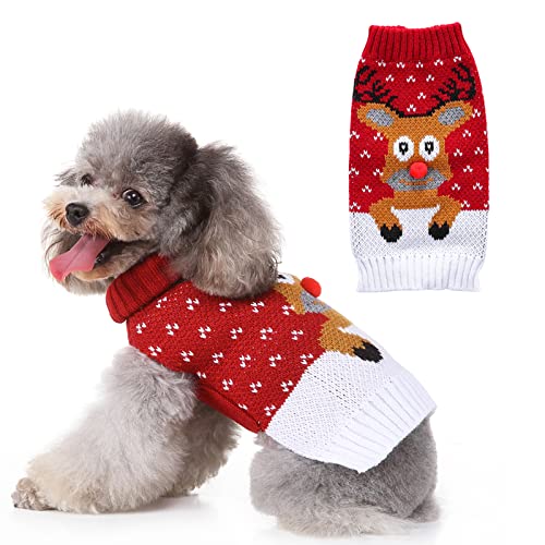 Zevmi Weihnachtspullover für Hunde, warmer Pullover für kleine und mittelgroße Hunde, Haustier-Winter-Outfit, Rentier-Kleidung, Hundepullover (L) von Zevmi