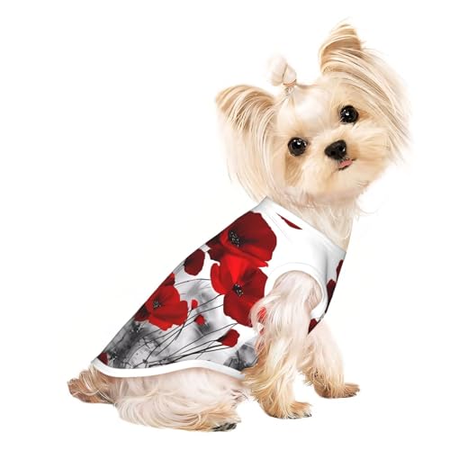Atmungsaktives ärmelloses T-Shirt mit Mohnblumen-Aufdruck, leicht, für Hunde und Katzen, dehnbar, Größe M von ZhRiYan