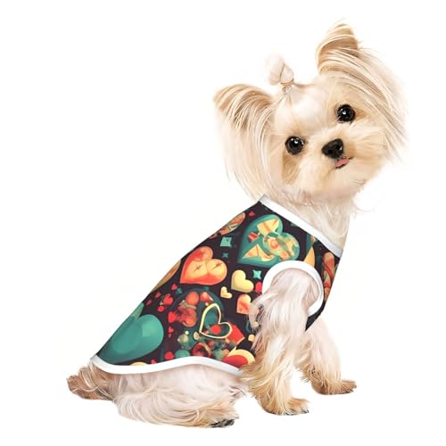 Atmungsaktives ärmelloses T-Shirt mit buntem Herz-Aufdruck, für Hunde und Katzen, Größe M, dehnbares Tanktop Atmungsaktives ärmelloses T-Shirt mit buntem Herz-Aufdruck, für Hunde und Katzen, Größe M, dehnbares Tanktop von ZhRiYan