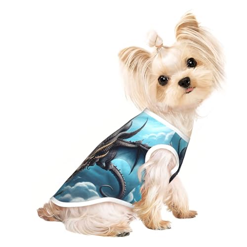 Atmungsaktives ärmelloses T-Shirt mit fliegendem Drachen-Druck, für Hunde und Katzen, Größe M, dehnbares Tanktop Atmungsaktives ärmelloses T-Shirt mit fliegendem Drachen-Druck, für Hunde und Katzen, Größe M, dehnbares Tanktop von ZhRiYan