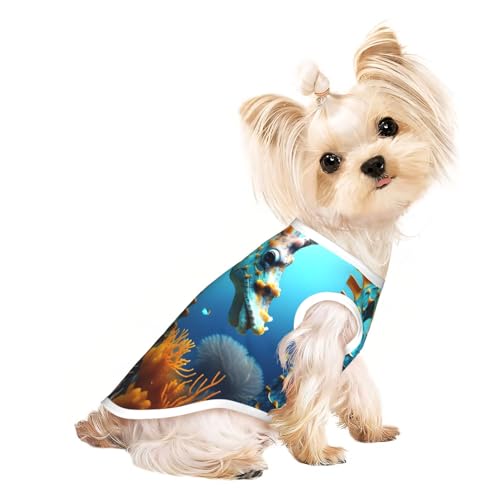 Atmungsaktives ärmelloses blaues Seepferdchen-Print-T-Shirt für große Haustiere, leichtes Hunde- und Katzenoutfit – dehnbares Tanktop Atmungsaktives ärmelloses blaues Seepferdchen-Print-T-Shirt für große Haustiere, leichtes Hunde- und Katzenoutfit – dehnbares Tanktop von ZhRiYan