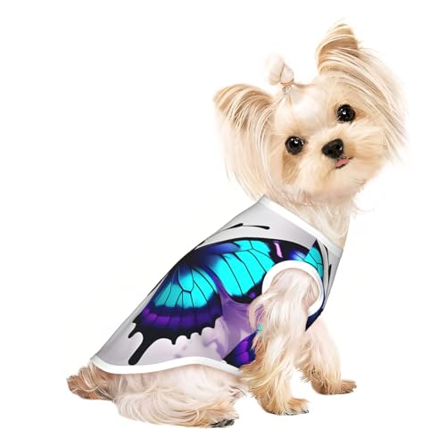 L Pet atmungsaktives ärmelloses T-Shirt – blau-violetter Schmetterlings-Druck, dehnbare Weste, leichtes Tanktop für kleine bis mittelgroße Haustiere L Pet atmungsaktives ärmelloses T-Shirt – blau-violetter Schmetterlings-Druck, dehnbare Weste, leichtes Tanktop für kleine bis mittelgroße Haustiere von ZhanGM