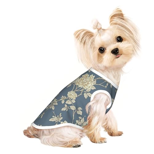 M Pet atmungsaktives ärmelloses T-Shirt - Blaue und gelbe Blumendruck, dehnbare Weste, leichtes Tanktop für kleine bis mittelgroße Haustiere M Pet atmungsaktives ärmelloses T-Shirt - Blaue und gelbe Blumendruck, dehnbare Weste, leichtes Tanktop für kleine bis mittelgroße Haustiere von ZhanGM